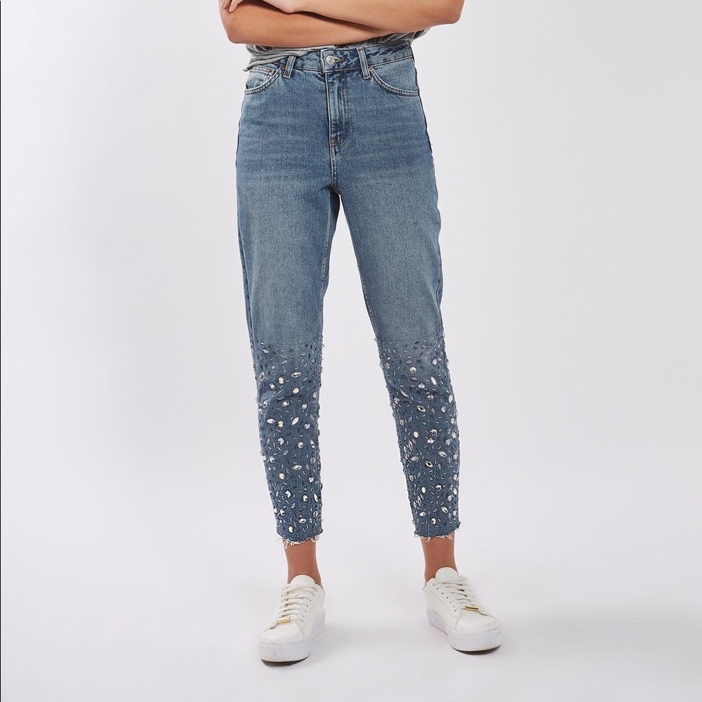 Topshop Moto Gem Hem Mom Jeans Petite